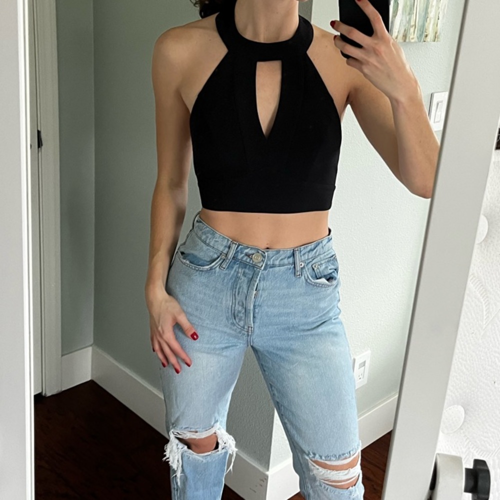 Black Halter Neck Crop Top